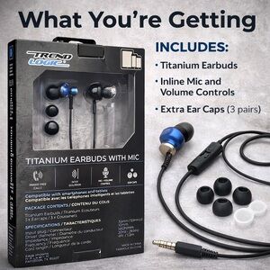Titanium Earbuds with Mic - Black and Blue